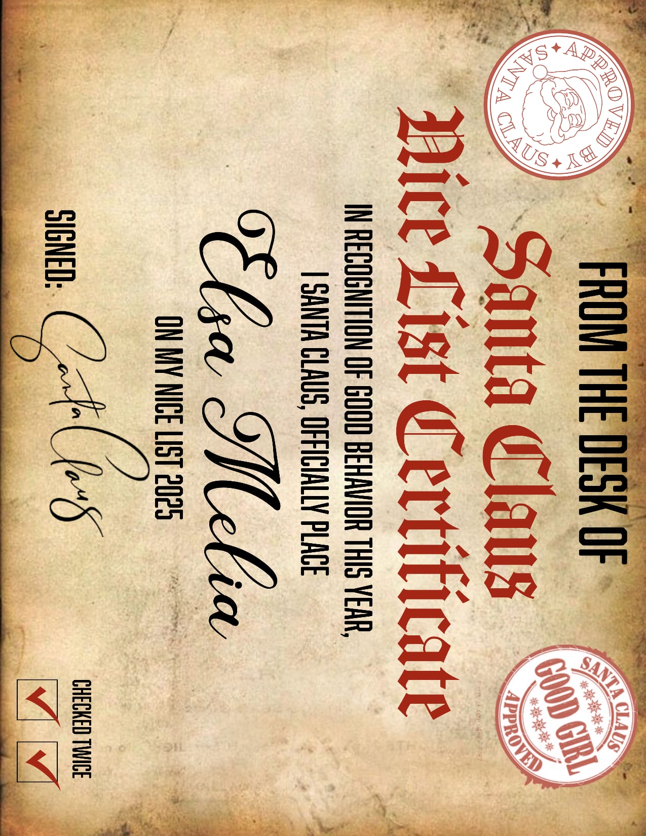 A4 laminated Personalized Santa Letter & Nice List Certificate | Vintage Christmas Gift for Kids - Phimedil Designs