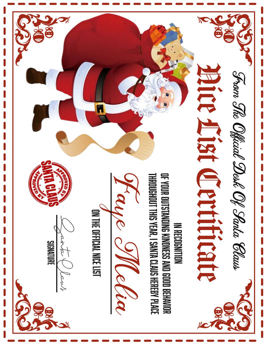 A4 laminated Personalized Santa Letter & Nice List Certificate - Phimedil Designs