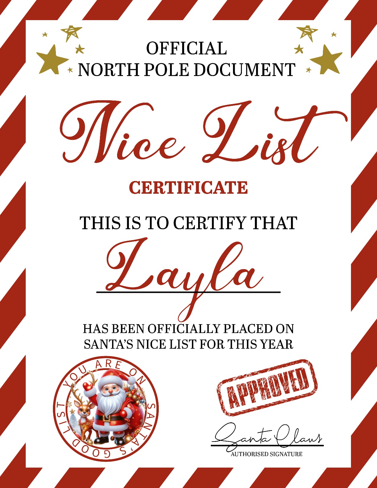 A4 laminated Personalized Santa Letter & Nice List Certificate | Christmas Gift for Kids - Phimedil Designs