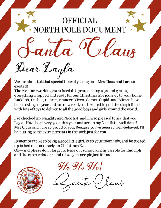 A4 laminated Personalized Santa Letter & Nice List Certificate | Christmas Gift for Kids - Phimedil Designs