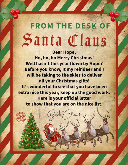 A4 laminated Personalized Santa Letter & Nice List Certificate | Christmas Gift - Phimedil Designs