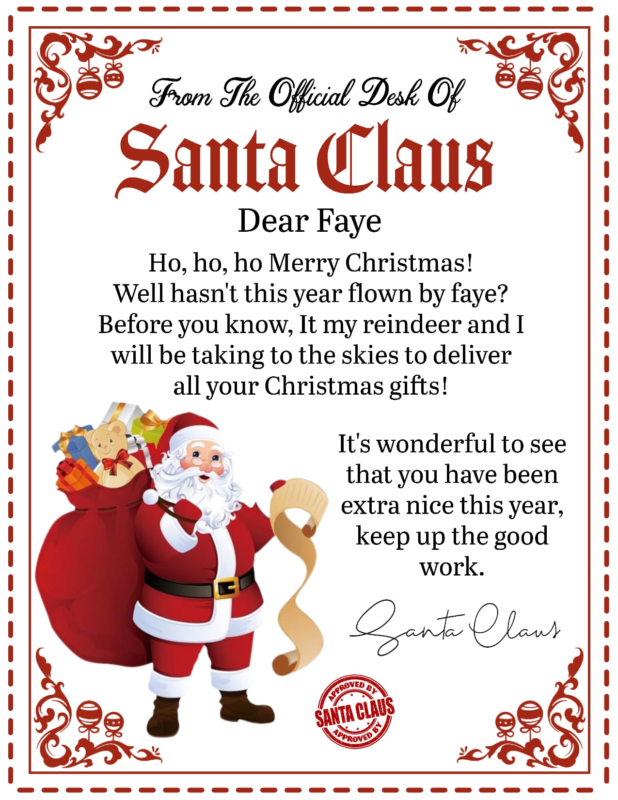 A4 laminated Personalized Santa Letter & Nice List Certificate - Phimedil Designs