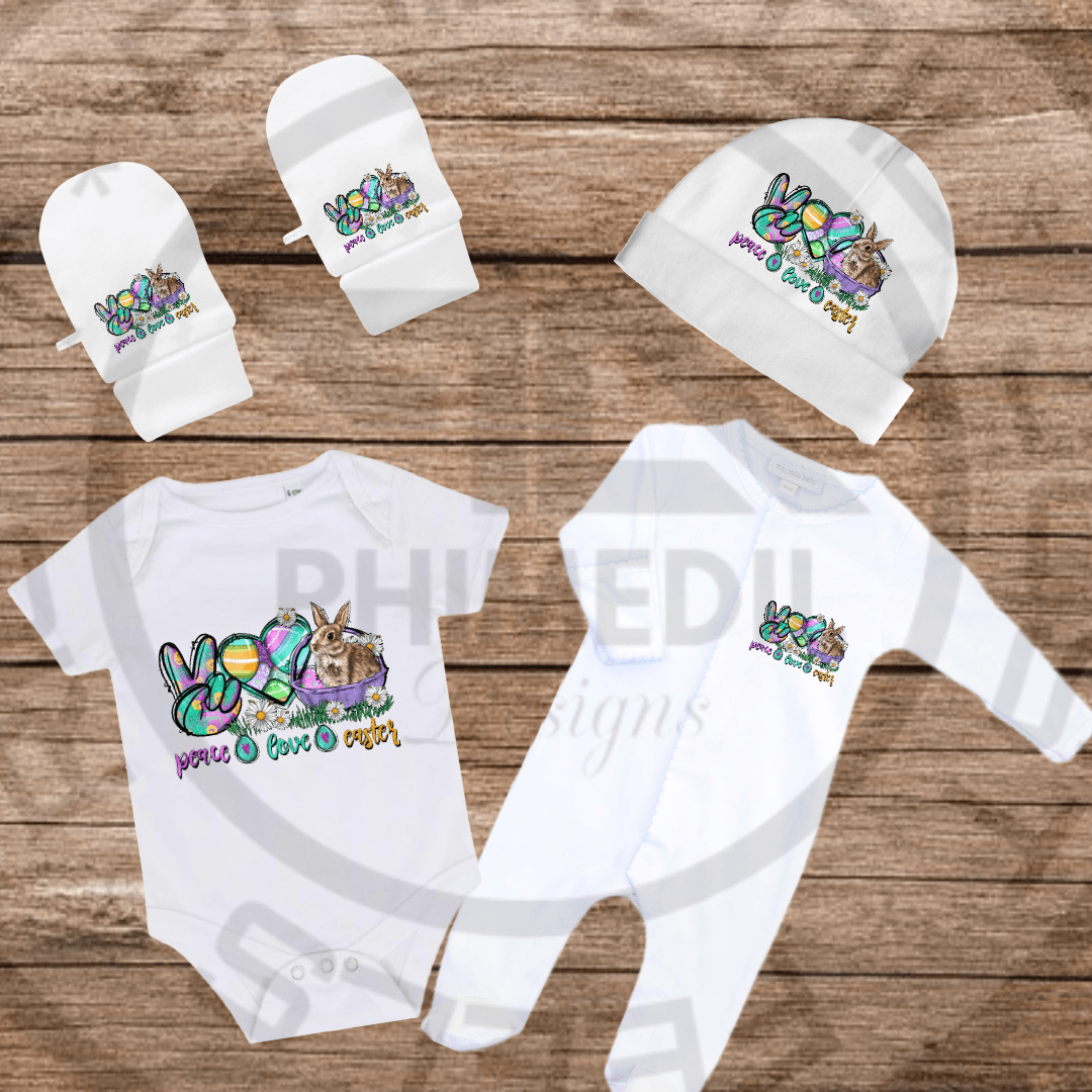 Personalized Peace Love Easter Baby Gift Set - Bunny & Groovy Design - Phimedil Designs