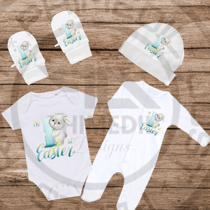 My First Easter Personalised Baby Gift Set – Gentle Grey Bunny Design | Newborn–18 Months