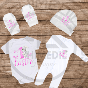 My First Easter Personalised Baby Gift Set – Pink Bunny & Floral Accents | Newborn–18 Months