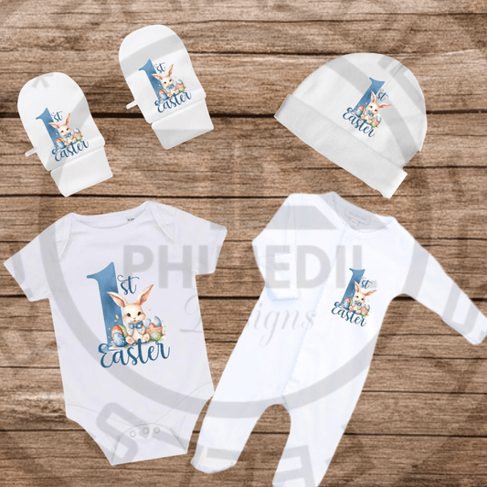 My First Easter Personalized Baby Gift Set - Blue Bunny & Eggs - Phimedil Designs