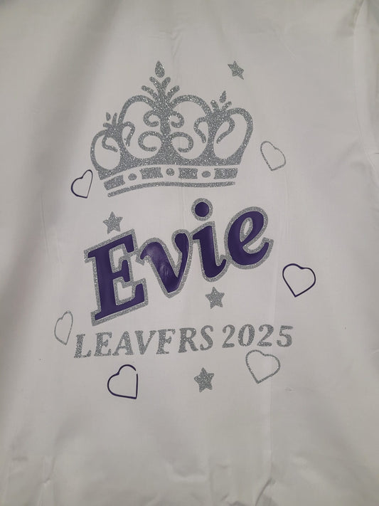 Girls' Leavers 2025 Shirt - Crown, Hearts & Name Design - Phimedil Designs