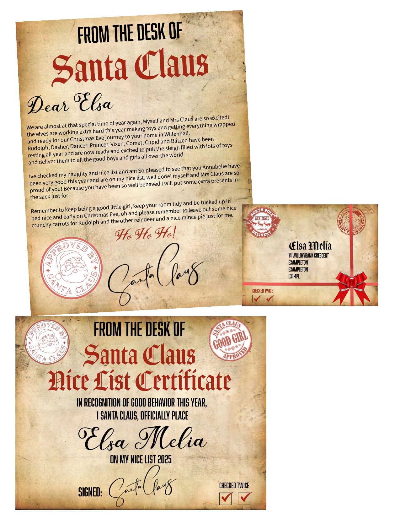 A4 laminated Personalized Santa Letter & Nice List Certificate | Vintage Christmas Gift for Kids - Phimedil Designs