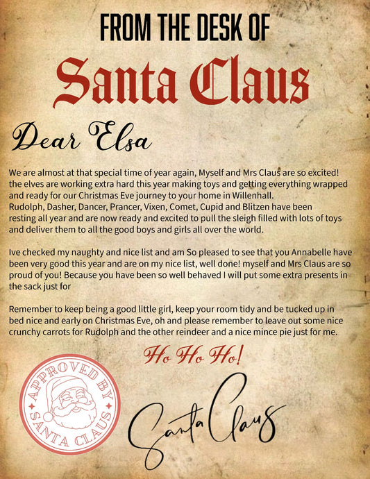 A4 laminated Personalized Santa Letter & Nice List Certificate | Vintage Christmas Gift for Kids - Phimedil Designs