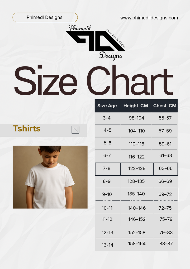 Children tshirts size chart