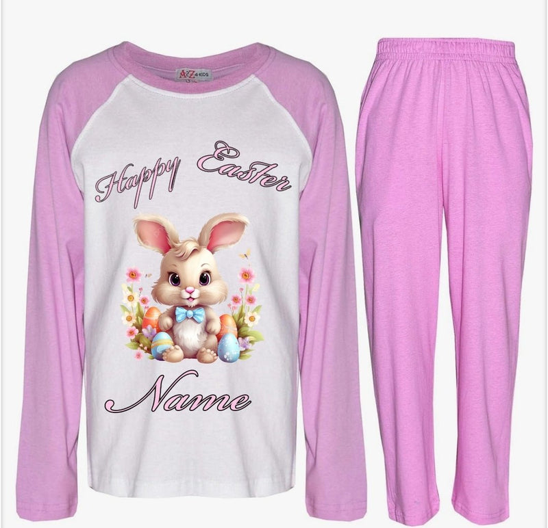 Personalized Happy Easter Bunny PJs - Bow Tie & Easter Eggs - Phimedil Designs