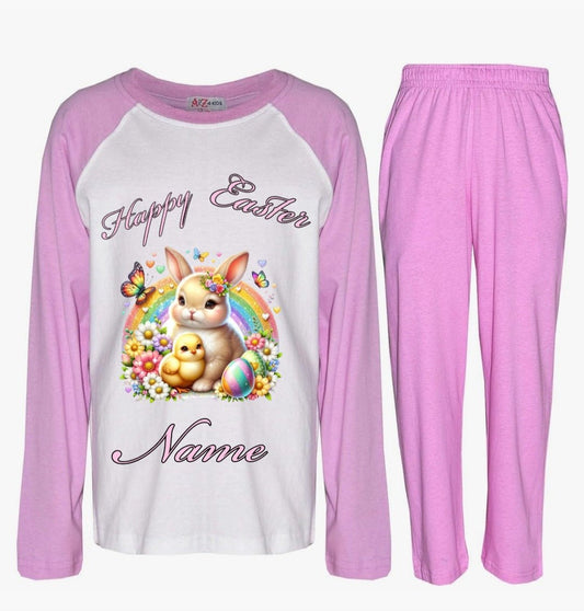 Personalized Happy Easter Bunny PJs - Chick, Rainbow, Floral & Egg - Phimedil Designs