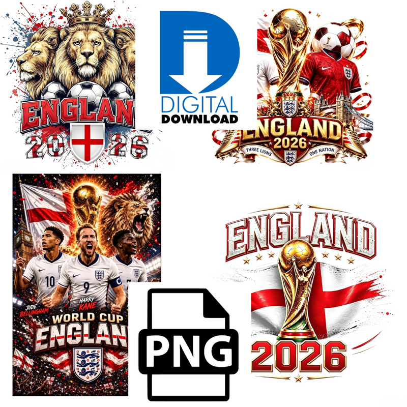 England World Cup 2026 PNG Bundle | Three Lions Football Sublimation Design | Harry Kane Jude Bellingham DTF Graphics | English Football Digital Download Commercial Use