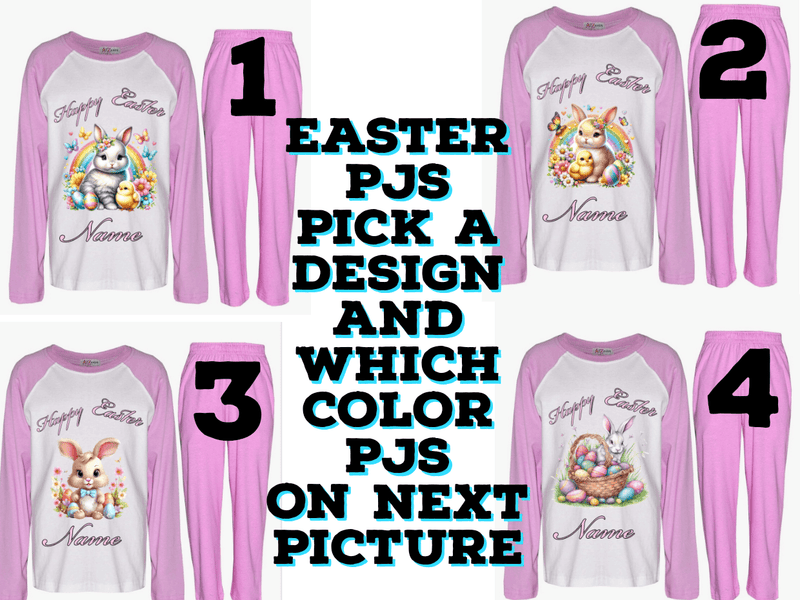Easter pjs and baby grows - Phimedil Designs 