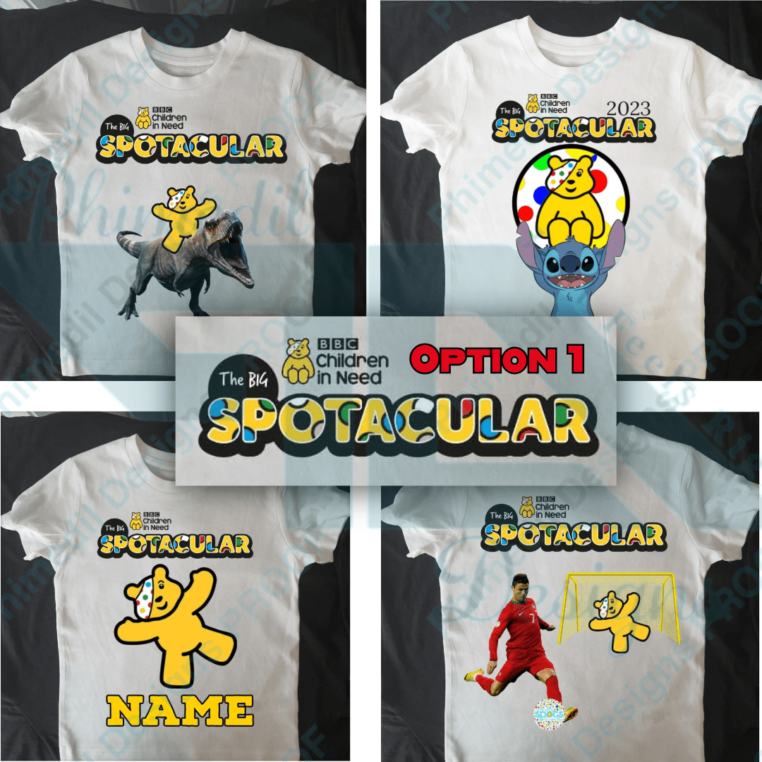 Children in Need T-Shirt | Pudsey Bear Fundraiser Top | Kids & Adults Charity School Event Tee | Add Character + Personalised | £1 Donation - Phimedil Designs