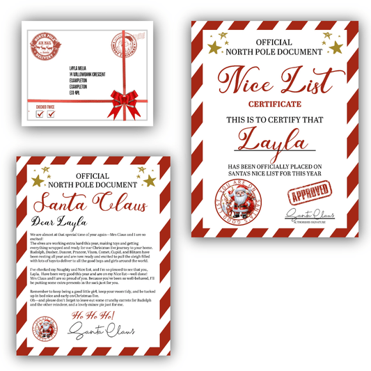 A4 laminated Personalized Santa Letter & Nice List Certificate | Christmas Gift for Kids - Phimedil Designs