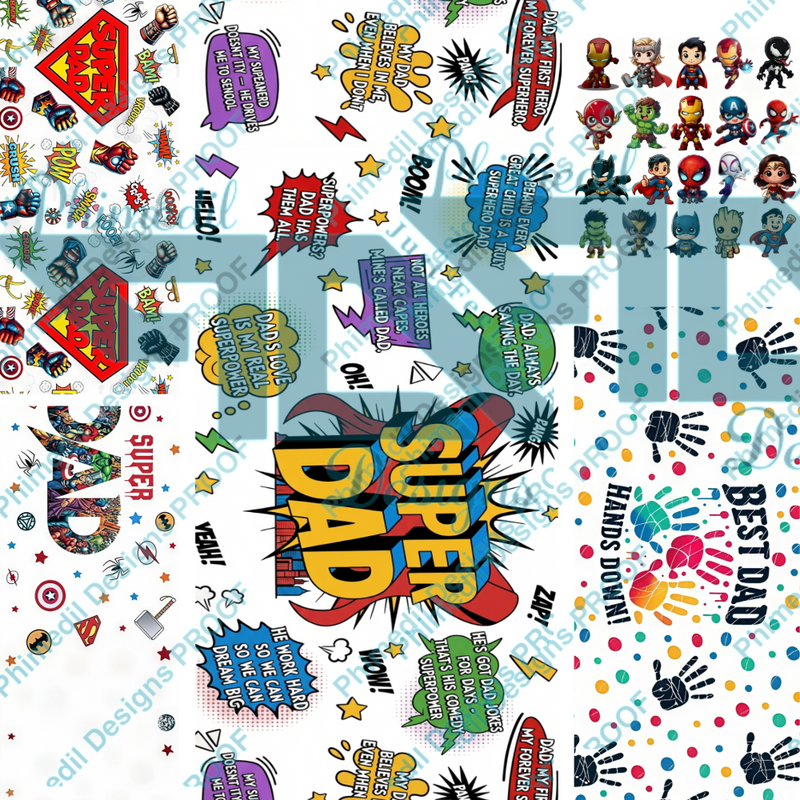 Personalized Father's Day Mug Design Bundle | Super Dad Hero & Handprint Themes | High-Res PNG Digital Download for Sublimation & Mugs