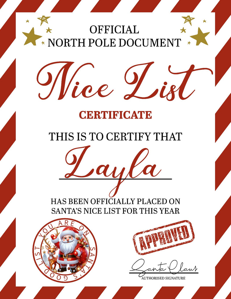 A4 laminated Personalized Santa Letter & Nice List Certificate | Christmas Gift for Kids - Phimedil Designs