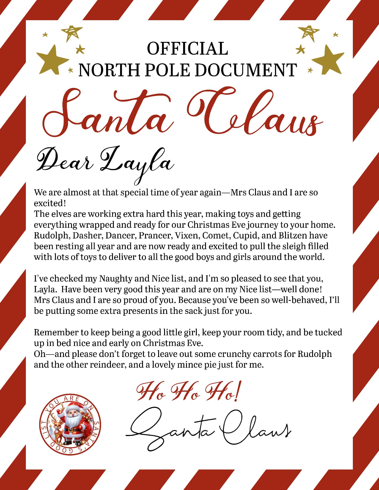 A4 laminated Personalized Santa Letter & Nice List Certificate | Christmas Gift for Kids - Phimedil Designs