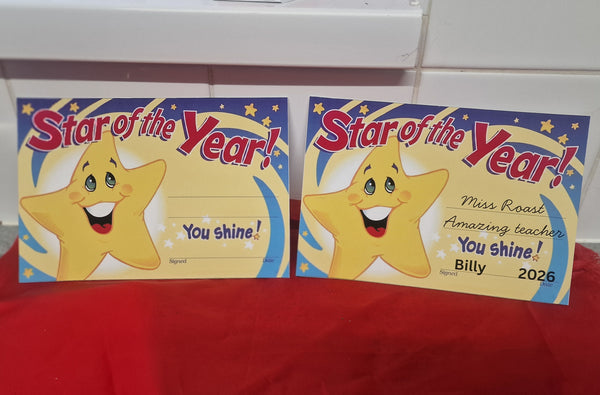 Personalised Star of the Year Teacher Award Certificate | Custom Teacher Appreciation Gift
