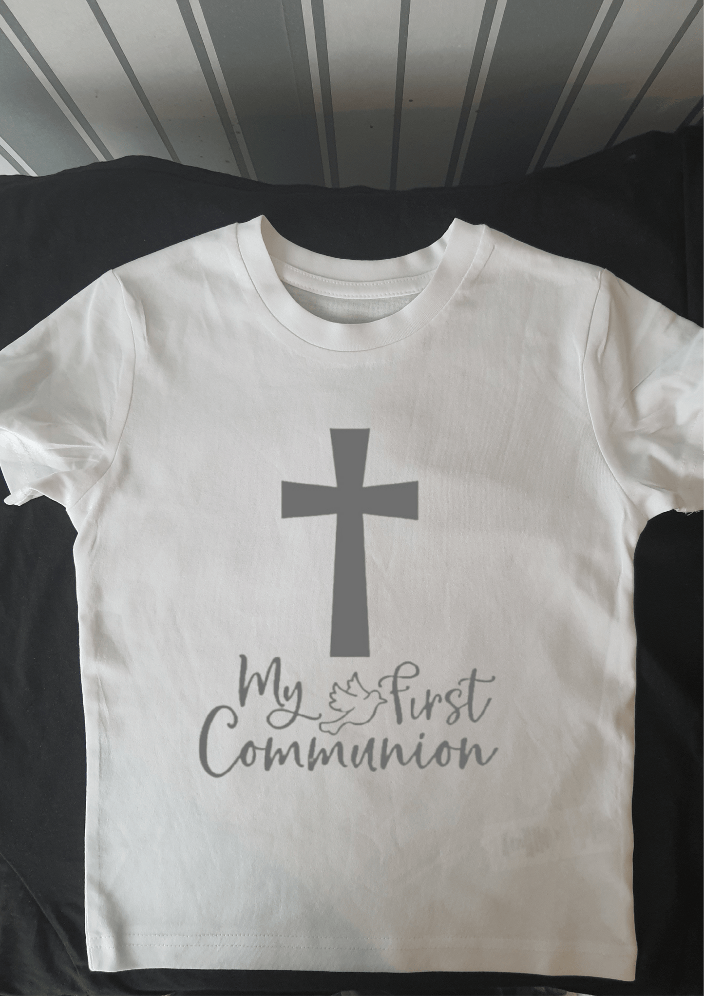 My First Holy Communion Shirt - Simple Cross & Dove Design - Phimedil Designs