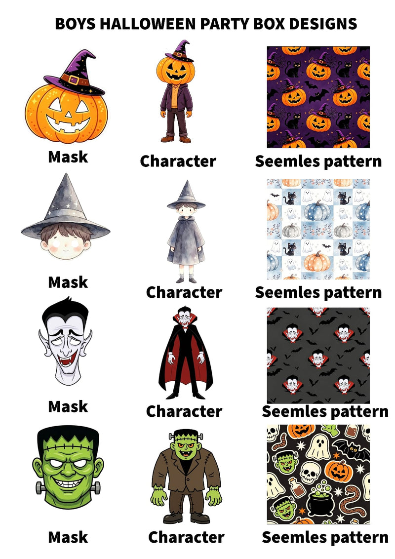 Personalized Halloween Party Favor Box Set – Custom Name Treat Box with Party Hat & Mask